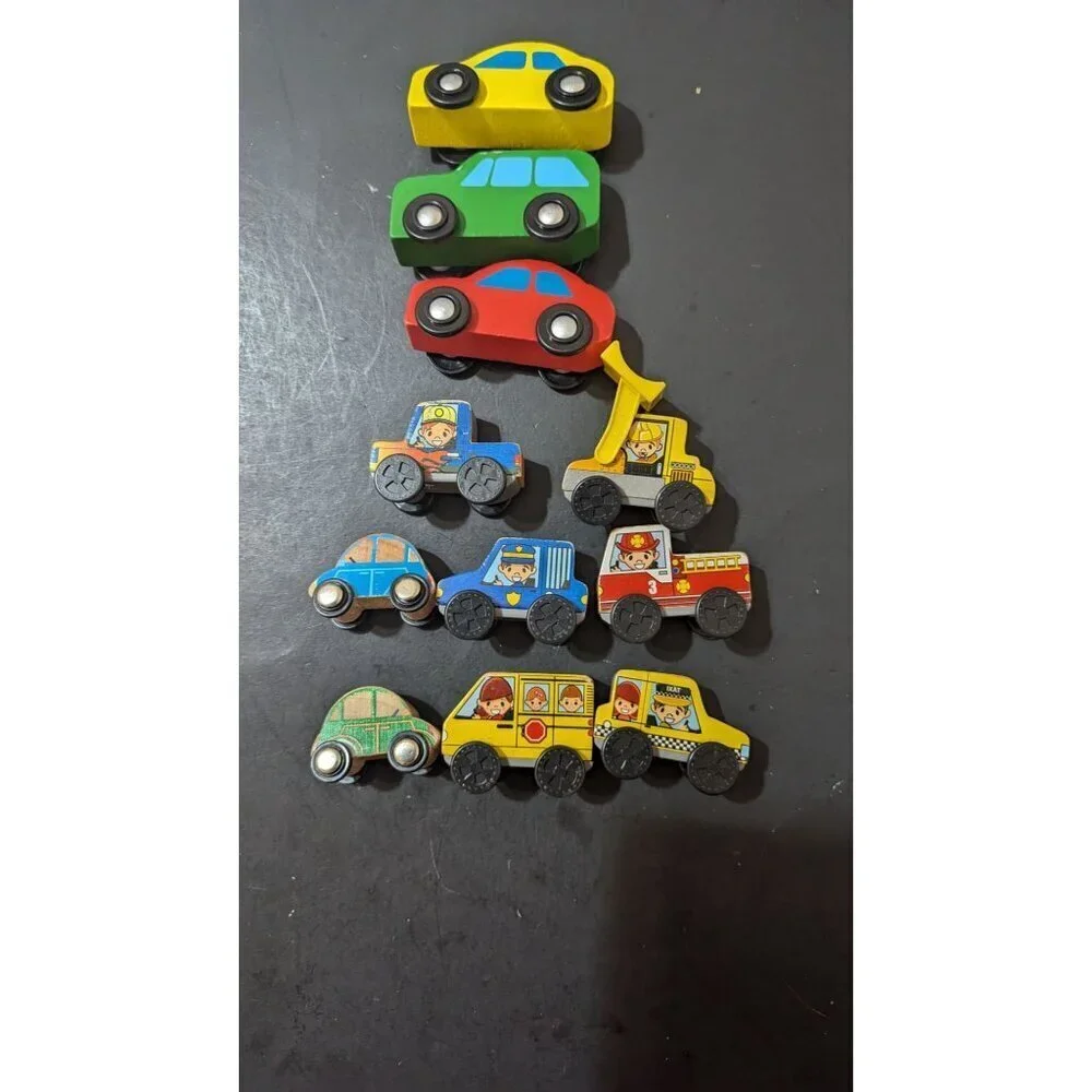 Vintage Wooden Toy Car Set - 9 Colorful Vehicles‎ - Kids Playtime Fun!